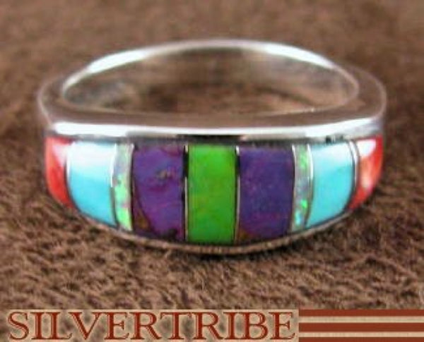 Turquoise Multicolor Inlay Sterling Silver Ring Size 5-3/4 RS38236